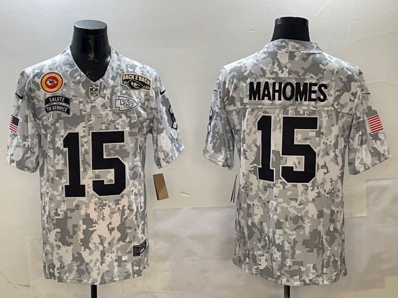 Men Kansas City Chiefs #15 Mahomes Camo 2025 Nike Salute to Service Limited NFL Jersey style 3